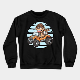 A carefree monkey joyfully driving a beach-themed dune buggy Crewneck Sweatshirt